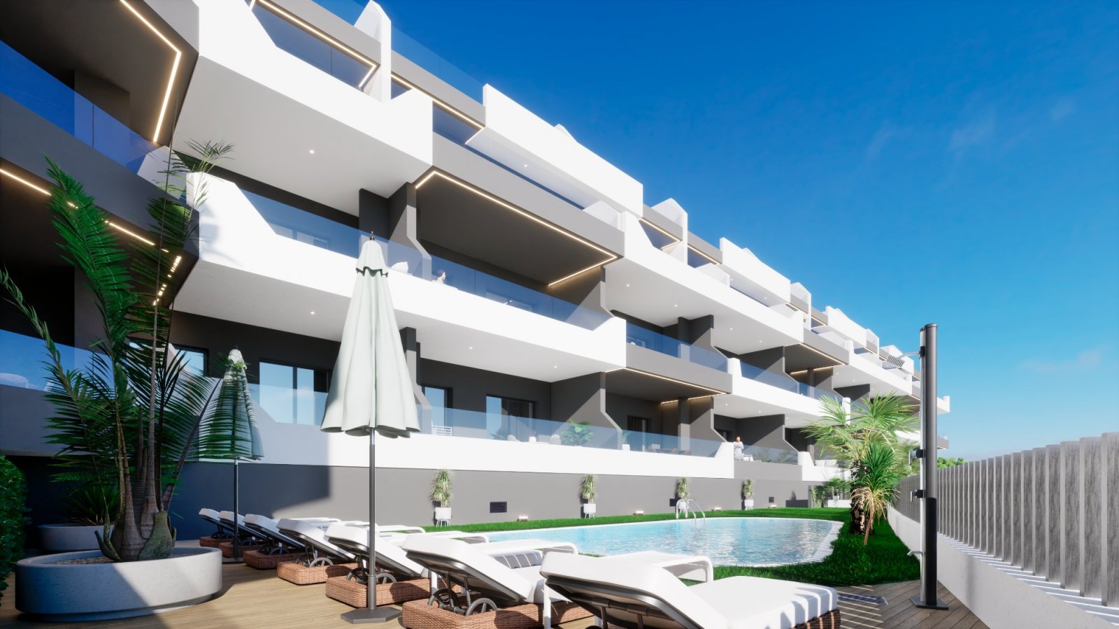 Benijofar:  Geräumiges und luxuriöses Apartment mit zwei Schlafzimmern und einer Terrasse/Balkon von fast 16 m² in Südlage. Ideal für den Wintergast oder Sonnena 